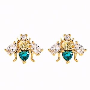 Yellow Green CZ Bee Stud Earrings